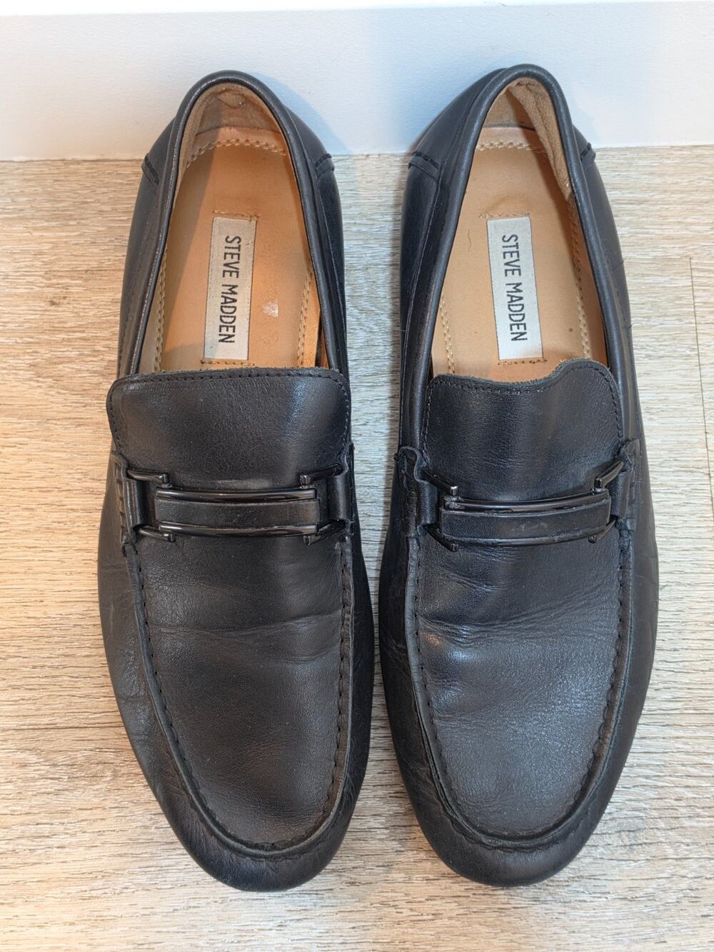 Steve Madden Black Leather Loafers Women Size 7.5 Shoes Bit Slip On Loafers